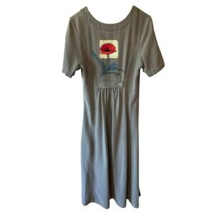 OOAK VTG Cotton USA by George Hagopian Hand Painted Poppy Gray Midi Dress Sz XS